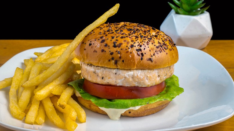 Salmon burger with everything bun