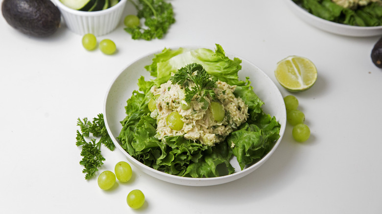 tuna salad served on lettuce