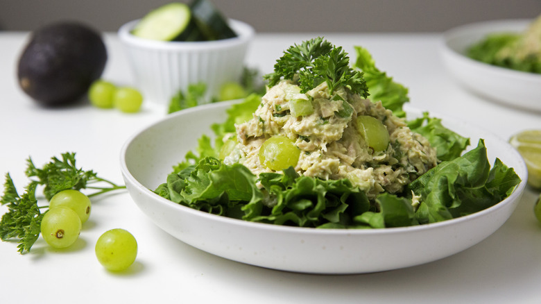 tuna salad served on table