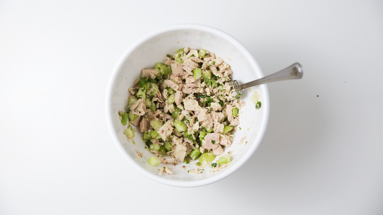 tuna and vegetables in bowl