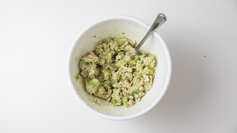 tuna salad in mixing bowl