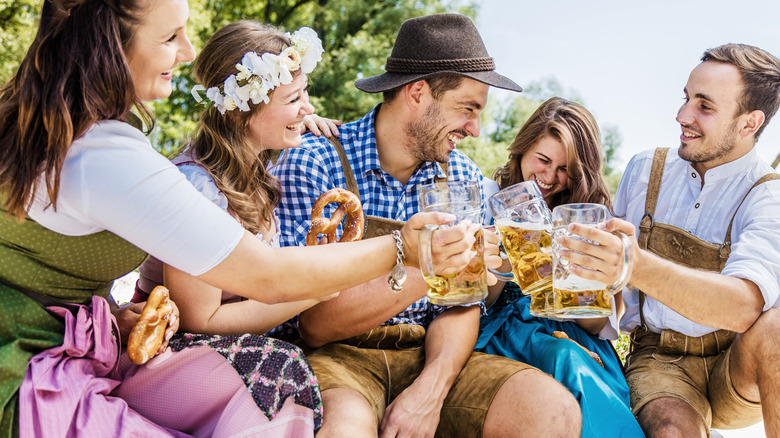 friends wearing traditional Bavarian clothing