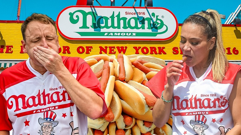 Competitive eaters, hot dogs, Nathan's