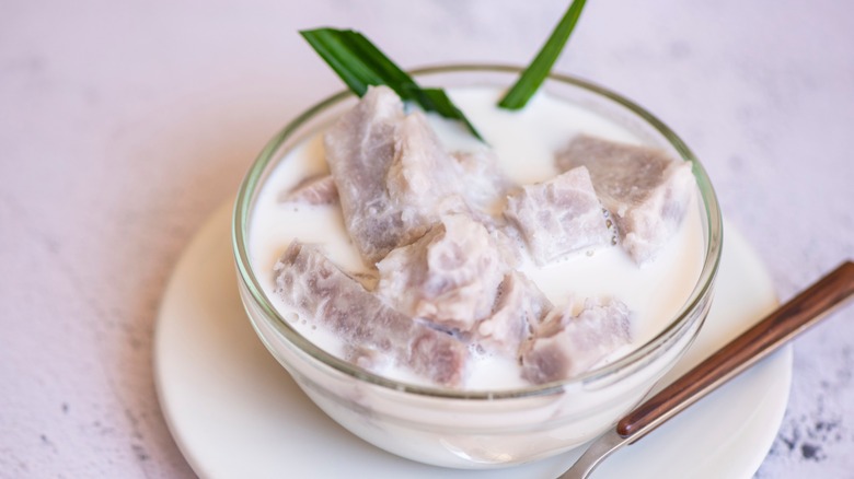 Taro dessert in glass bowl