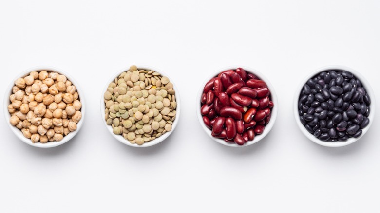 bowl of chickpeas, beans, and lentils on table