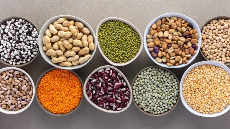peanuts and other legumes in bowls