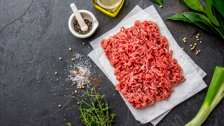 raw ground beef on slate