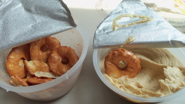 Amtrak hummus with pretzels