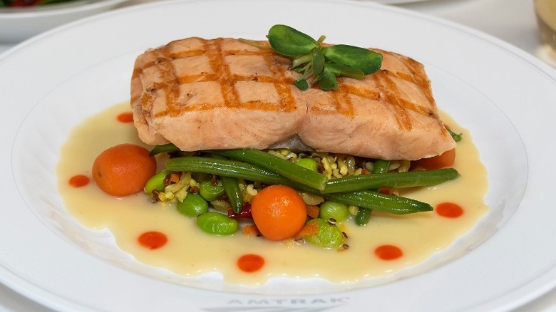 Amtrak salmon with vegetables