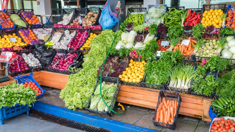 A collection of colorful fresh fruits at a market stand