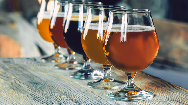 Draught beers on wooden table