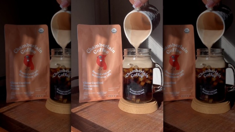 Pouring into Chamberlain coffee jar