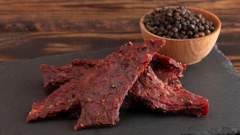 Elk jerky with peppercorn bowl