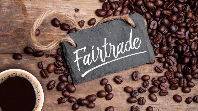 Fairtrade plaque next to coffee