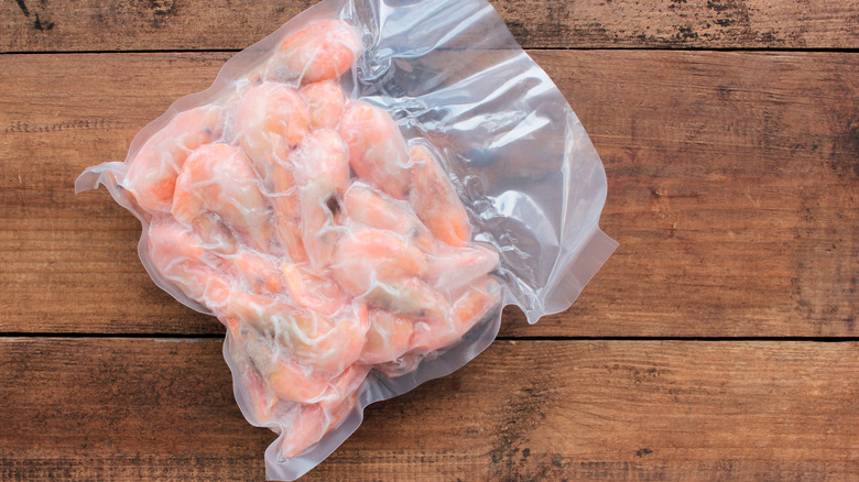 Vacuum sealed frozen shrimp