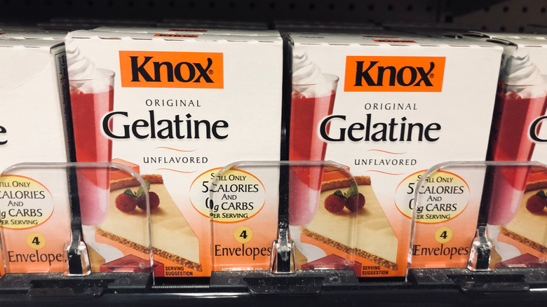 Knox gelatin boxes on a grocery store shelf