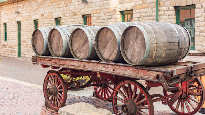 Barrels outside a warehouse