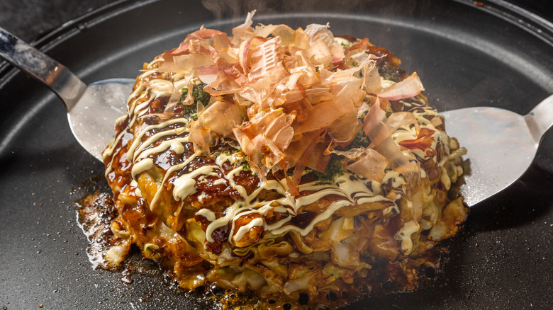 Okonomiyaki with katsuobushi 