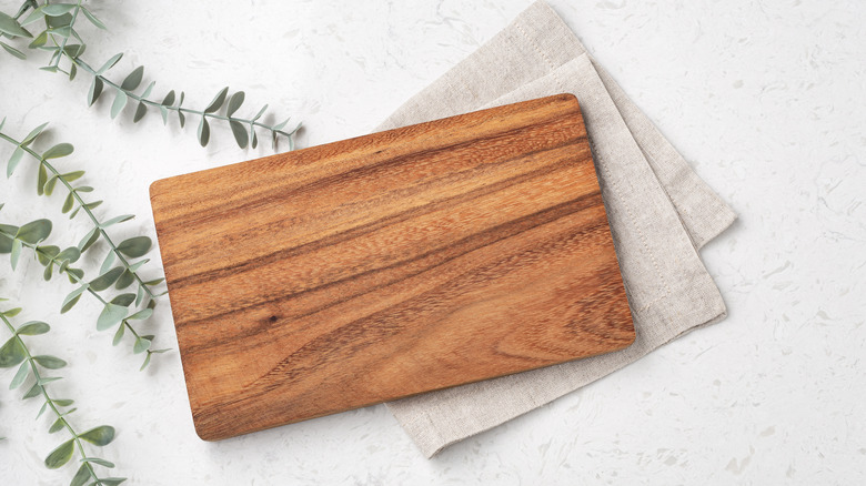 Cutting board on marble surface