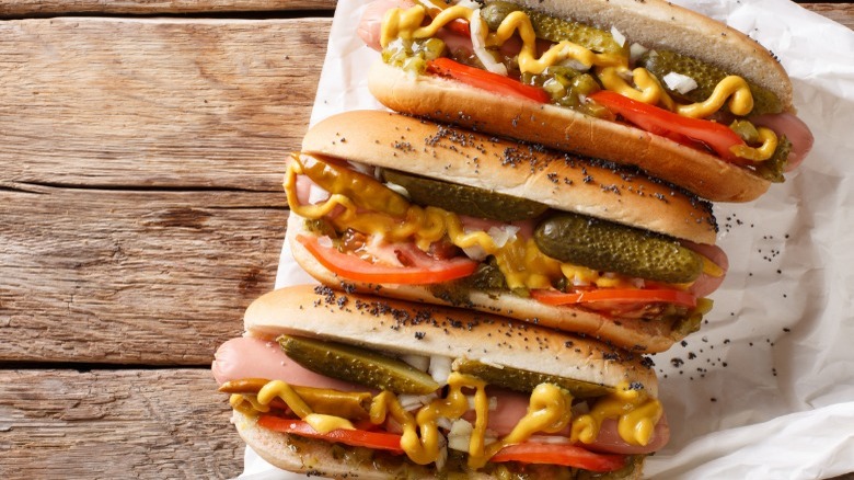 Chicago-style hotdogs with mustard