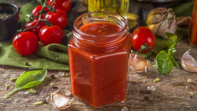 Jar of homemade tomato sauce