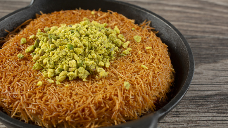 Knafeh in cast iron pan