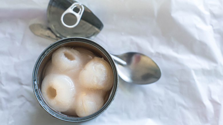 Open can of lychee fruit