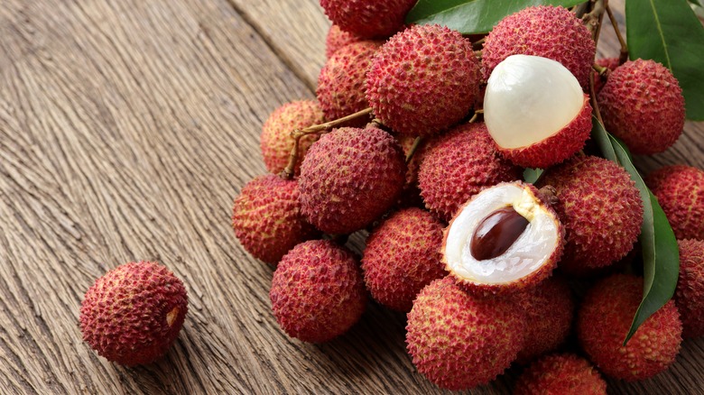 Lychee fruit with seed exposed