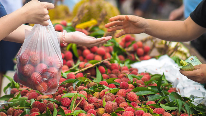 Fresh lychee at a market