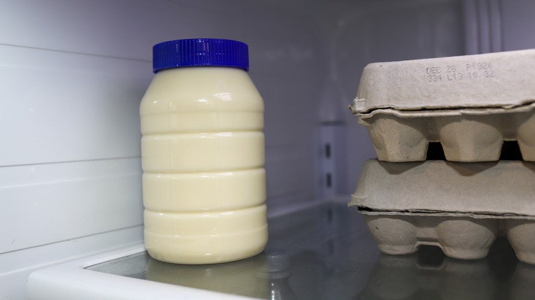 Jar of mayo in refrigerator