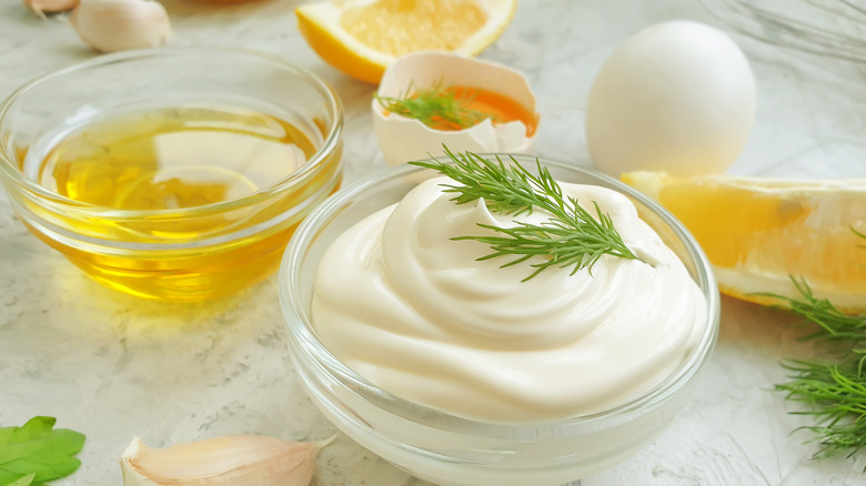 Mayonnaise bowl with ingredients