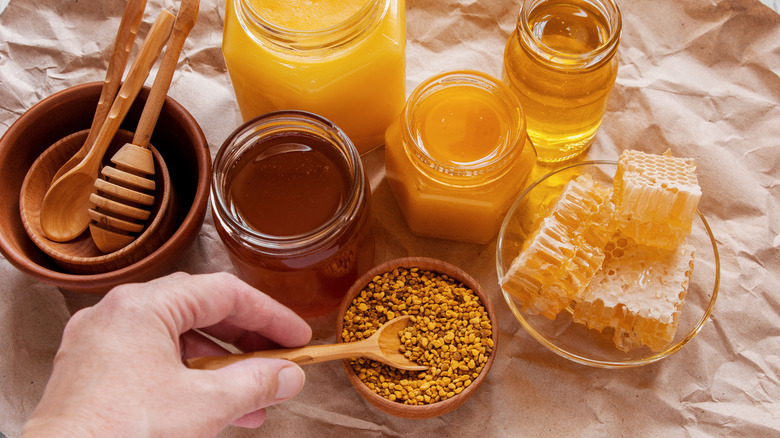 Jars of different honey