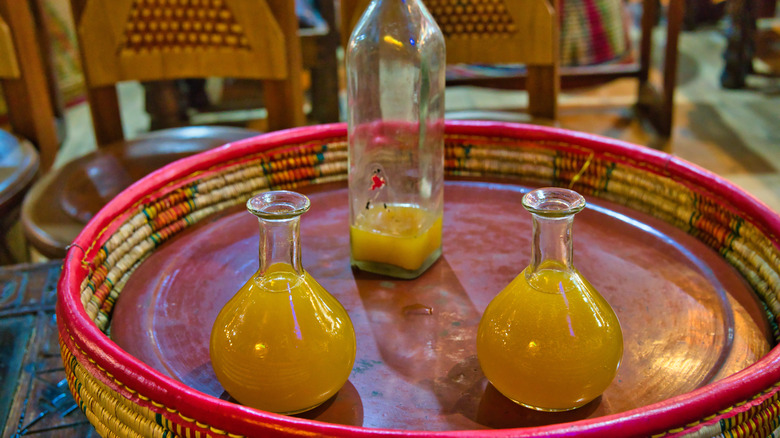 Ethiopian honey wine, Tej, on tray