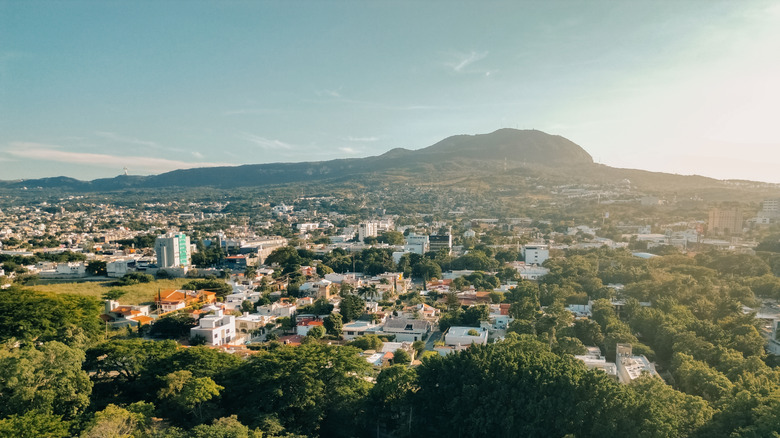 A landscape view shows a town in the state of Chiapas.