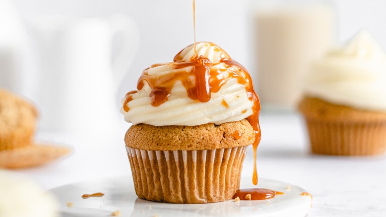 Salted caramel drizzled cupcake