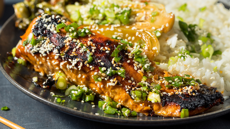 Miso glazed salmon with rice 