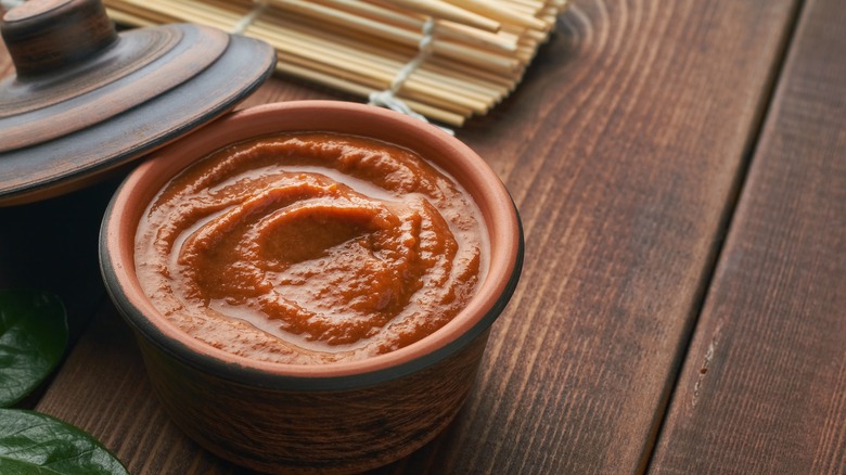 Bowl of miso on table