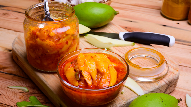 Indian mango pickle in jar