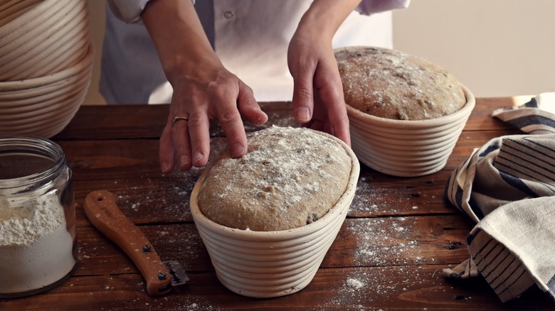 Bread dough in oval bannetons