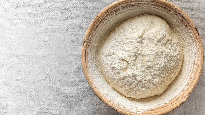 Bread dough in round banneton