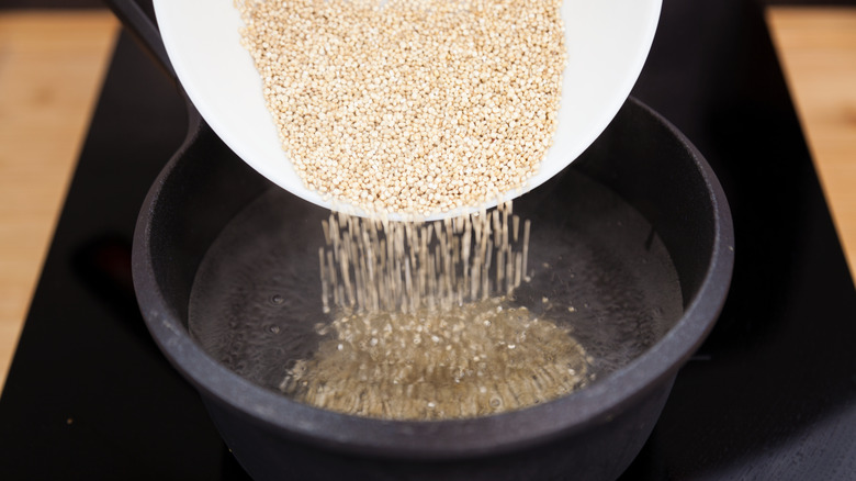 Quinoa poured into pot
