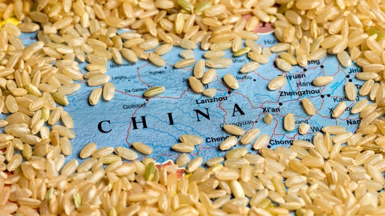 Rice grains on China map