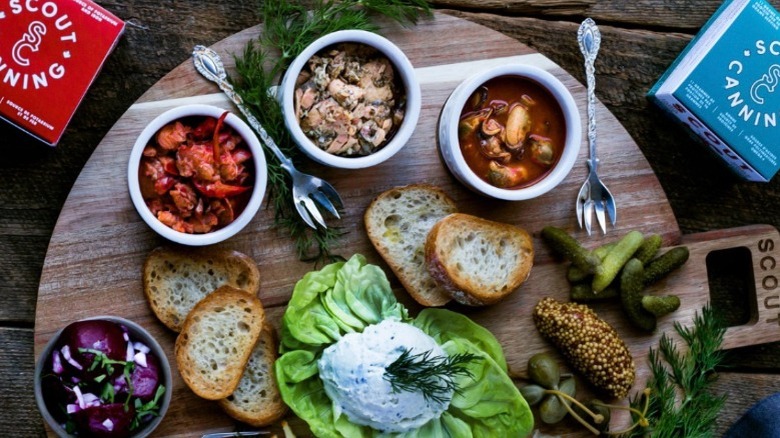 Serving board of Scout fish and bread