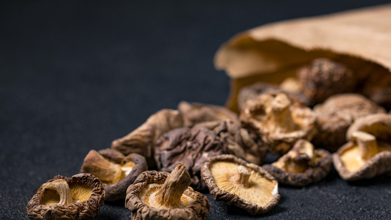 Dried mushrooms in paper bag