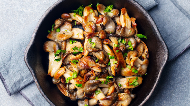 Shiitake roasting in skillet