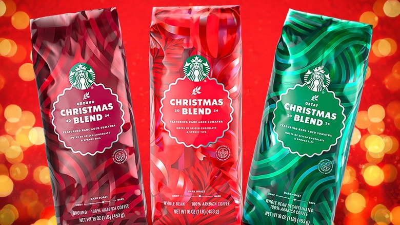 Three different bags of Starbucks' Christmas Blend coffee