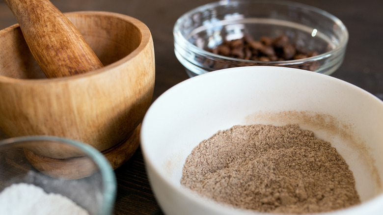 Mortar and pestle with bowls