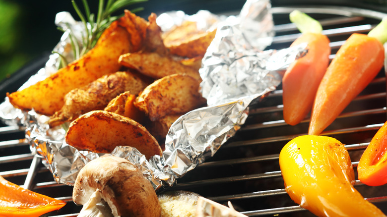 Vegetables grilled in aluminum foil 