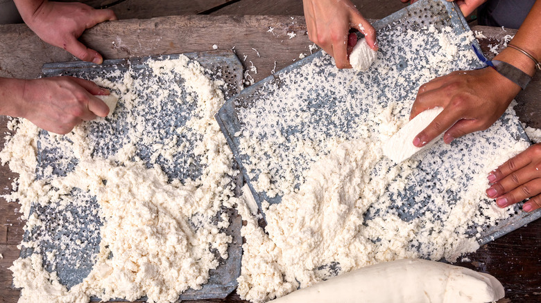 Grated cassava on stone 