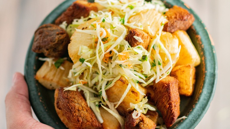 Yuca with pork ceramic bowl